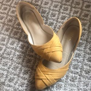 Mustard flats with woven detailing NWOT